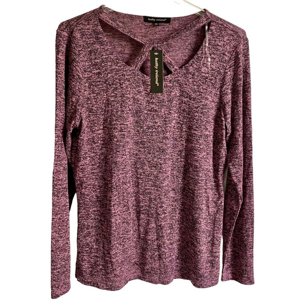 Kathy Ireland Purple Long Sleeve Knit Top Cross-Front Women's Medium NEW NWT